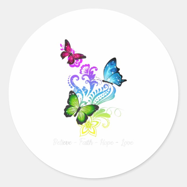 Sticker Rond Croyez Faith Hope Love Papillon Cadeau (Devant)