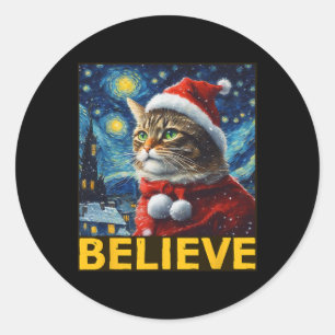 Sticker Rond Croyez la chemise de Noël Starry Night Van Gogh Ch
