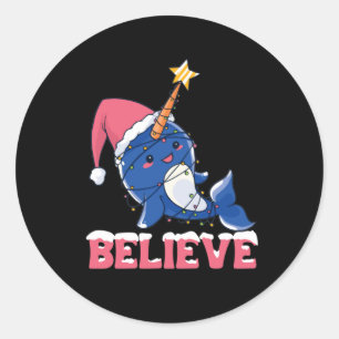 Sticker Rond Croyez Narwhal Noël Fée Lumières