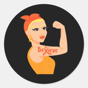 Sticker Rond Croyez Orange Ribbon Strong Woman Leukemia Award