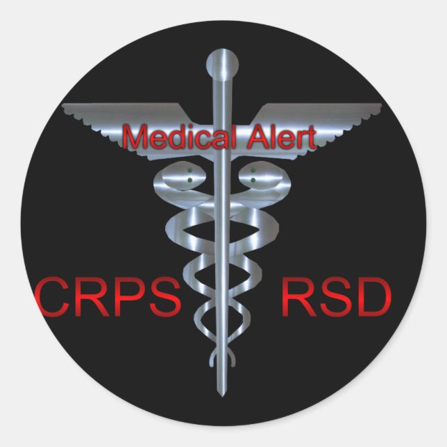 Sticker Rond CRPS RSD Alerte Médicale Argent Asclepius Caduceus (Devant)