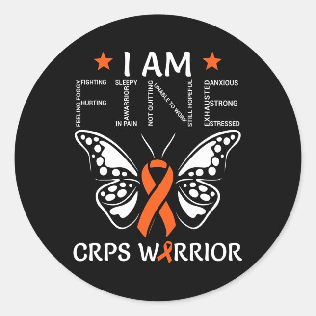 Sticker Rond CRPS Warrier I Am Fine Orange Ribbon Butterfly RSD (Devant)