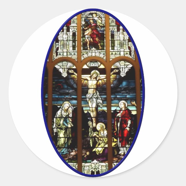Sticker Rond Crucifixion de fenêtre en verre teinté de Jésus (Devant)