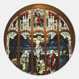Sticker Rond Crucifixion de la fenêtre en verre de Jésus