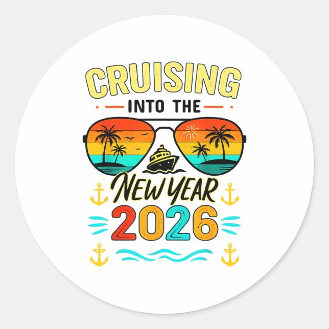 Sticker Rond Cruise Into New Year 2026 Bringing New Year Togeth (Devant)
