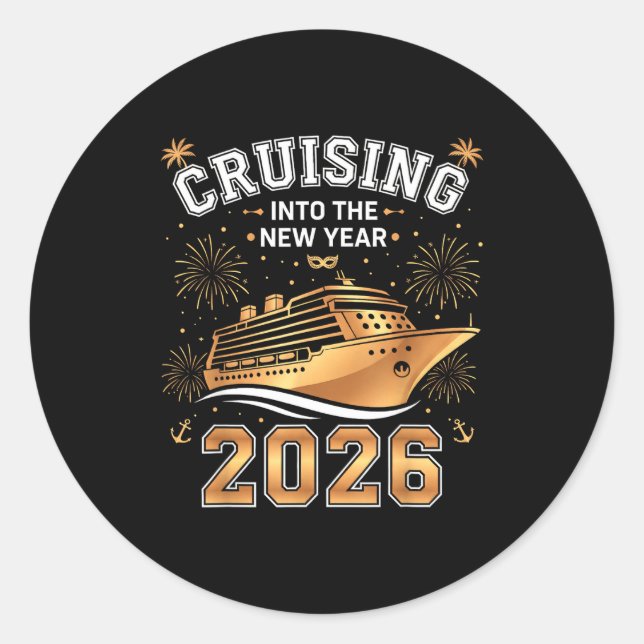 Sticker Rond Cruising Into 2026 New Years Eve Party Favors Fami (Devant)