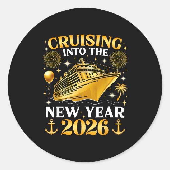 Sticker Rond Cruising Into The 2026 New Years Eve Party Family  (Devant)