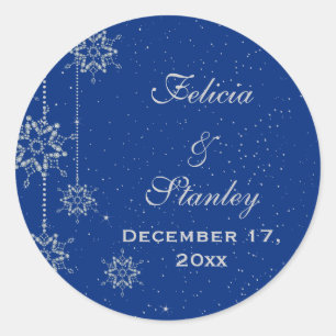 Sticker Rond Crystal flocons de neige mariage bleu Enregistrer 