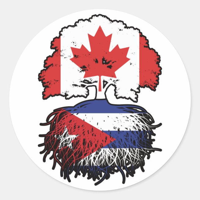 Sticker Rond Cuba Drapeau canadien cubain des racines de l'arbr (Devant)