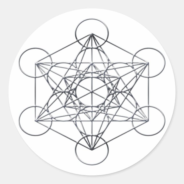 Sticker Rond Cube de métal argenté Metatron (Devant)