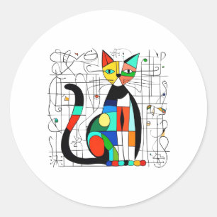 Sticker Rond Cubisme Abstrait coloré d'art de chat