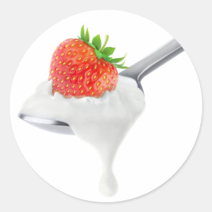 Sticker Rond Cuillère de yaourt à la fraise