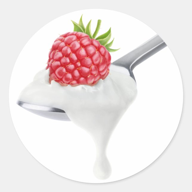 Sticker Rond Cuillère de yaourt de framboise (Devant)