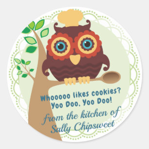 Sticker Rond Cuillère en bois du chef hibou de la cuisine de l'