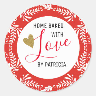 Sticker Rond Cuisine À La Mode Avec Amour Rouge Et Blanc