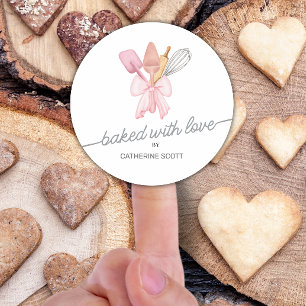 Sticker Rond Cuisiné avec amour aquarelle personnalisé