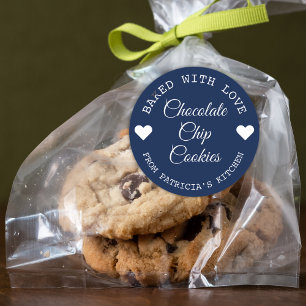 Sticker Rond Cuisiné Avec Amour Choco Cookies Bleu Et Blanc
