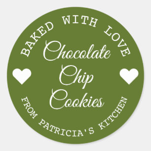 Sticker Rond Cuisiné Avec Amour Choco Cookies Vert Et Blanc