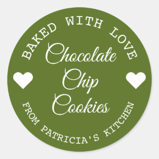Sticker Rond Cuisiné Avec Amour Choco Cookies Vert Et Blanc
