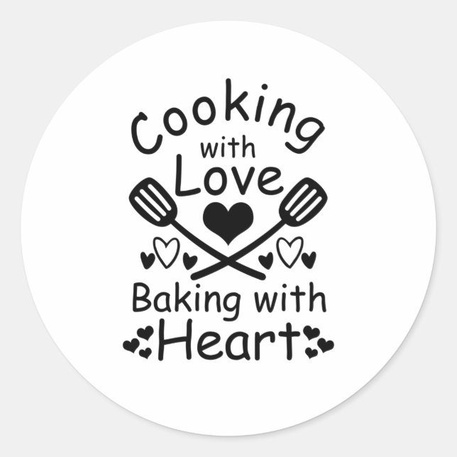Sticker Rond Cuisine Avec Amour Cuisson Avec Coeur (Devant)