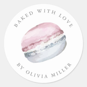 Sticker Rond Cuisiné Avec Amour Élégant Pâtisserie Macarons Ros