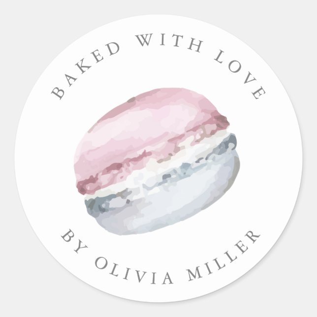 Sticker Rond Cuisiné Avec Amour Élégant Pâtisserie Macarons Ros (Devant)