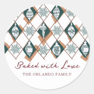 Sticker Rond Cuisiné avec Amour Rouge Vert Noël Pâtisserie