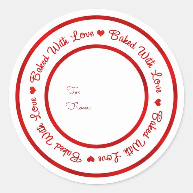 Sticker Rond Cuisiné Avec Amour Traitez Rouge Brillant Glam Mod (Devant)