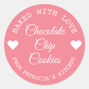 Sticker Rond Cuisiné Avec Love Choco Cookies Rose Et Blanc