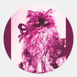 Sticker Rond CUISINE AVEC ROSES, Rose Fuchsia Blanc