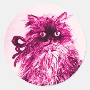 Sticker Rond CUISINE AVEC ROSES, Rose Fuchsia Blanc