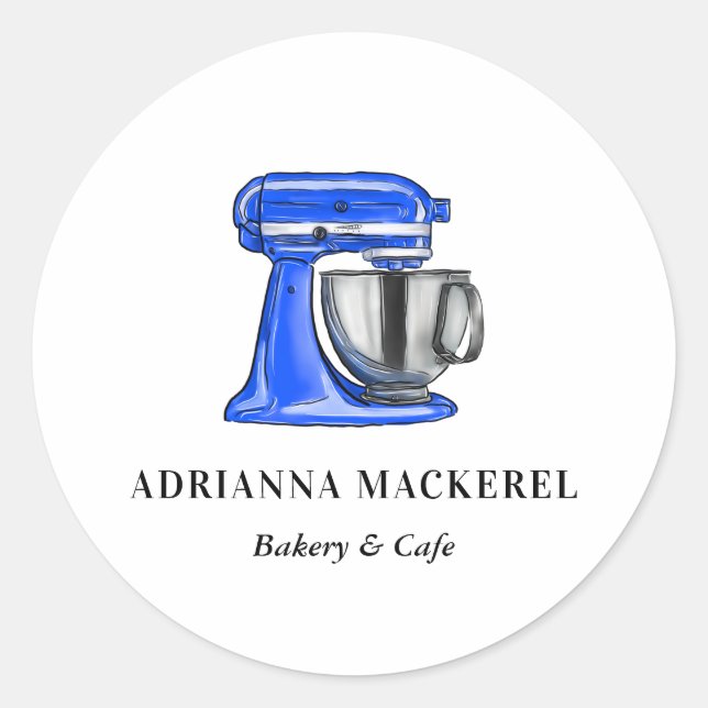 Sticker Rond Cuisine Bleu Whisk Traiteur Pâtisserie Chef Cuisin (Devant)