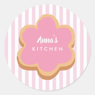 Sticker Rond Cuisine cookie personnalisé rayure rose
