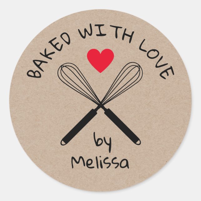 Sticker Rond Cuisine Cuisine Amoureuse Whisk Rustique Kraft (Devant)