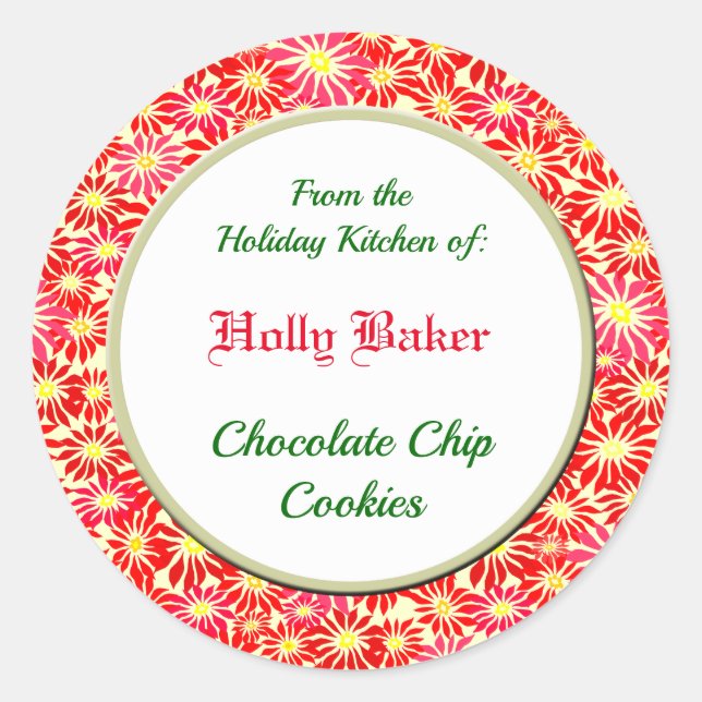 Sticker Rond Cuisine de vacances de Red Poinsettia Baking Stick (Devant)
