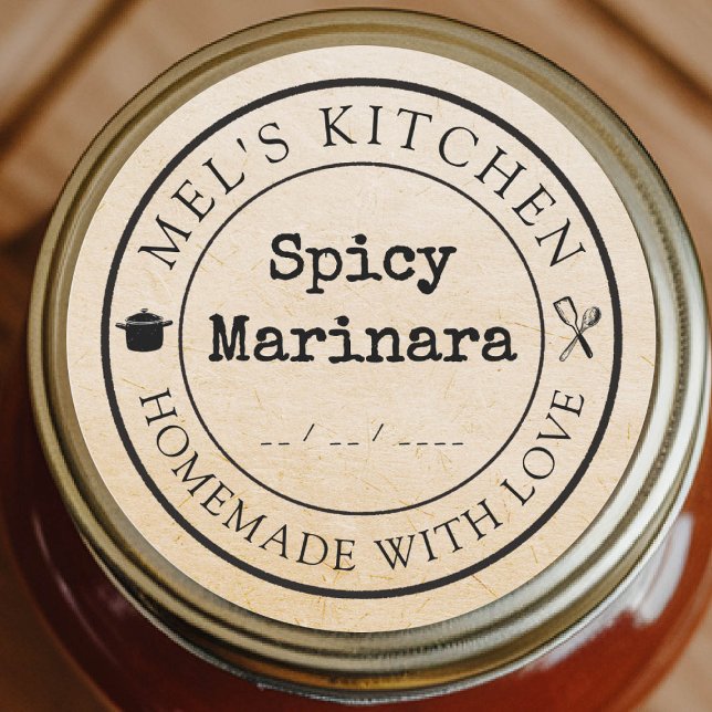 Sticker Rond Cuisine faite maison Conditionnement de produit pe (homemade cans preserves jellies jams honey food sticker kraft label custom personalized kitchen)