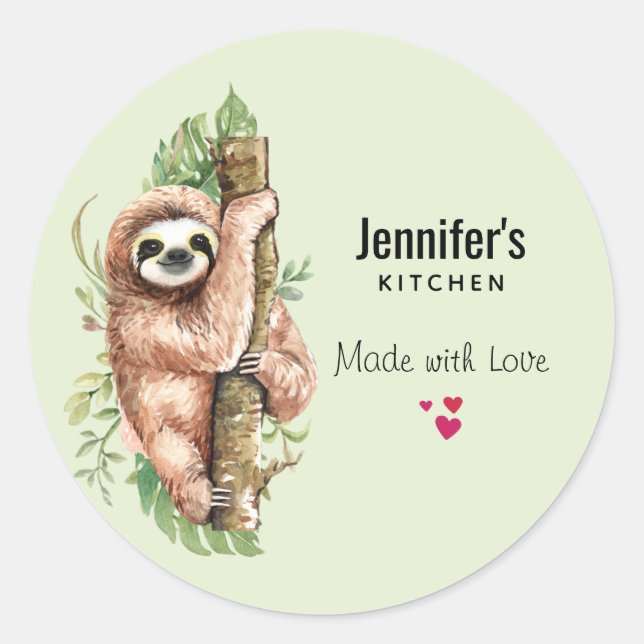 Sticker Rond Cuisine Feuille à l'aquarelle mignonne et tropical (Devant)