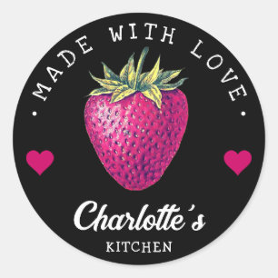 Sticker Rond Cuisine Fraise Maison Fabriquée Avec Amour Noir