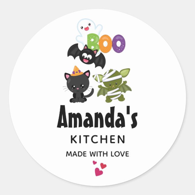 Sticker Rond Cuisine Halloween Cute, chauve-souris, maman et fa (Devant)