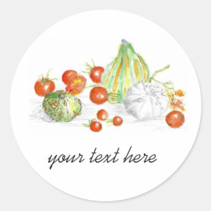 Sticker Rond Cuisine Légumes Tomates Squash Nom personnalisé