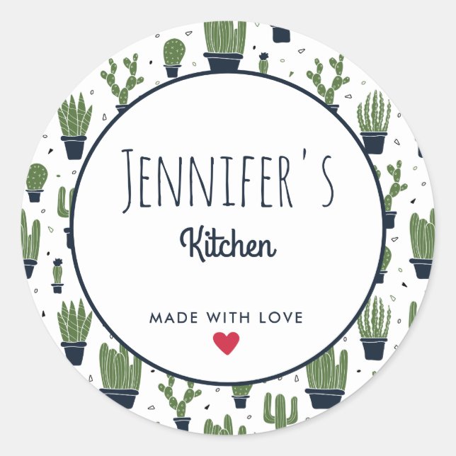 Sticker Rond Cuisine Motif du désert Cactus vert foncé (Devant)