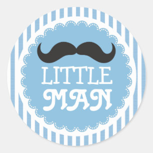 Sticker Rond Cuisine Mustache Petit Homme Baby shower Bleu Stri