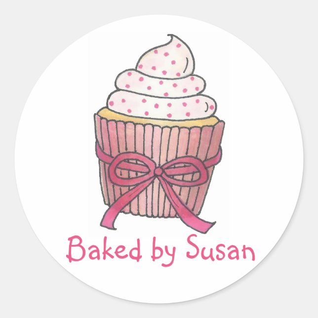 Sticker Rond Cuisiné Personnellement Par Cuisson De Cupcake Ros (Devant)