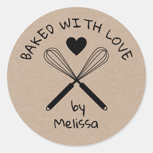 Sticker Rond Cuisine Rustique Cuisine Kraft Whisk Cuit Avec Amo (Devant)