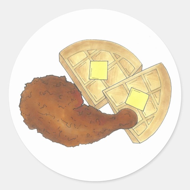 Sticker Rond Cuisine soule classique Poulet frit et gaufres Din (Devant)