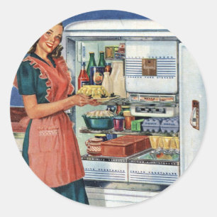 Sticker Rond Cuisine vintage Retro Femmes les années 50 Réfrigé