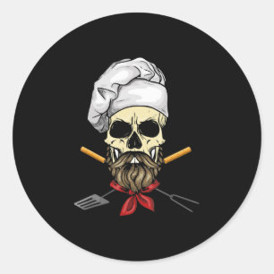 Sticker Rond Cuisiner Grill Master Chef Crâne visage Halloween 