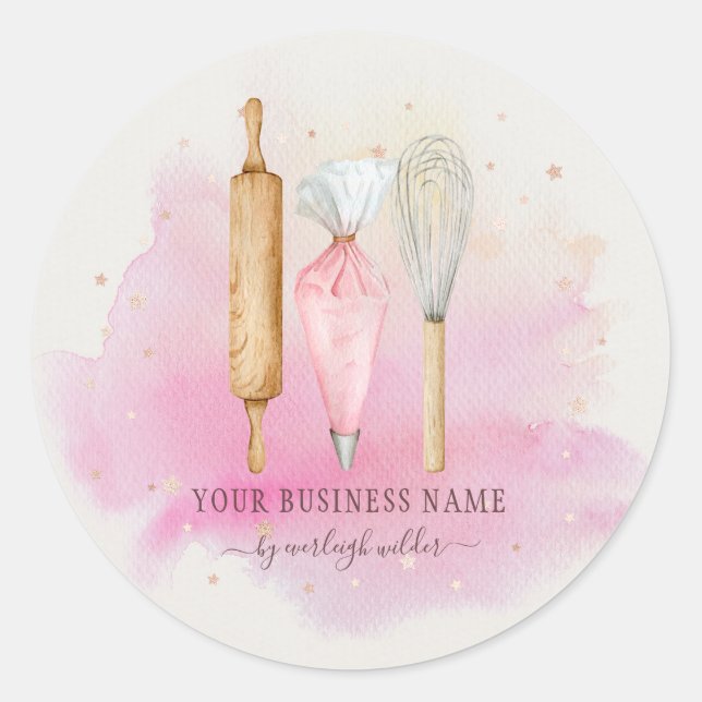 Sticker Rond Cuisinier boulanger Ustensiles de cuisine Étiquett (Devant)