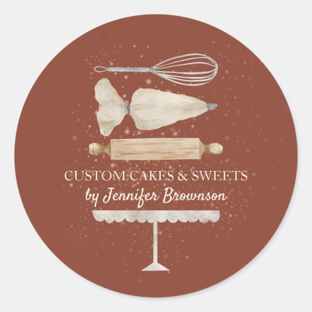 Sticker Rond Cuisinier de boulangerie en terre cuite pâtisserie (Devant)