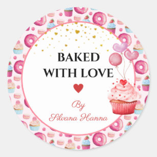 Sticker Rond Cuit avec amour - Cupcakes & Donuts mignons